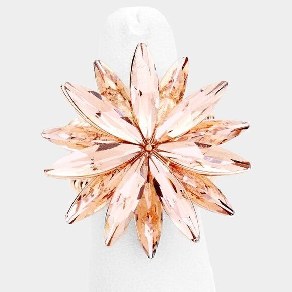 Flower Peach Crystal Marquise Cluster Stretch Ring NWT - Picture 5 of 7